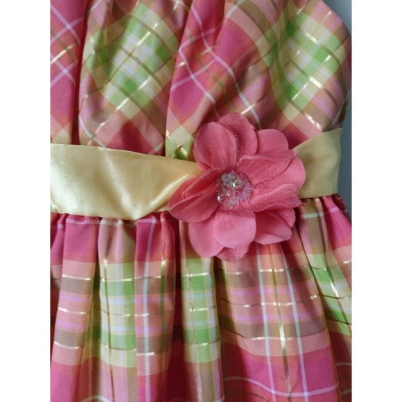 Holiday Editions Plaid Crinoline Dress Sz 7/8 Metallic Sequin Flower Bow Easter - Picture 3 of 6